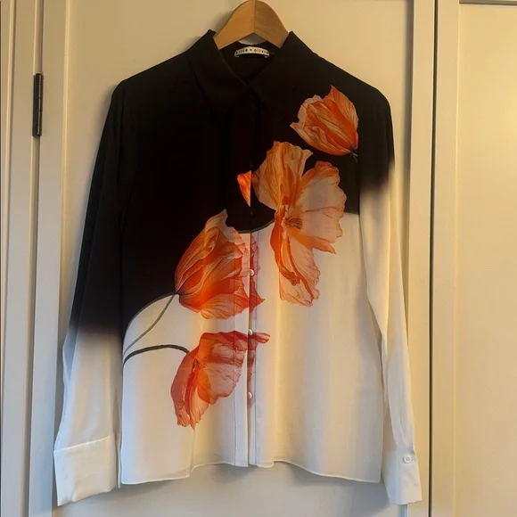 Alice + Olivia Brady Floral Slim Fit Silk Button-Up Shirt size M - Picture 7 of 10